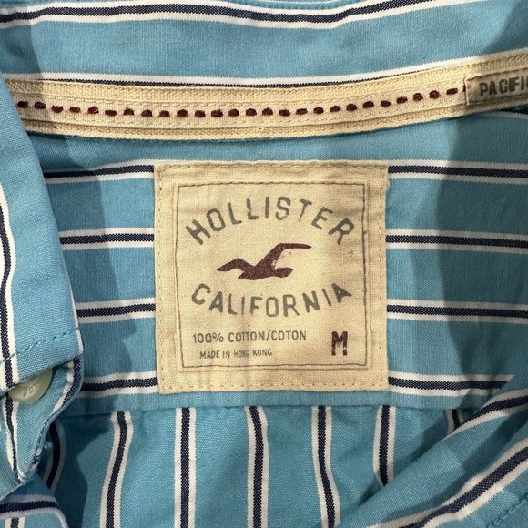Vintage Hollister Mens Medium Blue White Striped Long Sleeve Button Up Y2K - Picture 5 of 7